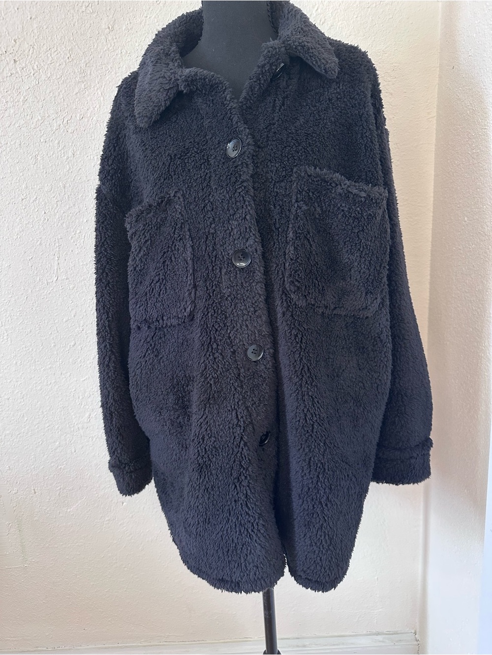 Maurices Plush Button-Front Teddy Coat Jacket - Black XL